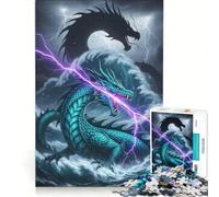 Rompecabezas para Adultos de 1000 Piezas: Dragón en Mares tempestuosos con relámpagos, Juguete Educativo, Montaje de Patrones, colección de Artistas, Bellas Artes 38x26cm