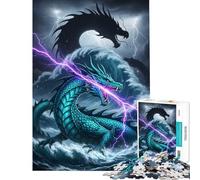 Rompecabezas para Adultos de 1000 Piezas Dragón en Mares tormentosos con relámpagos Rompecabezas de 1000 Piezas para decoración de Pared Un desafío difícil y único Juego (38x52cm)