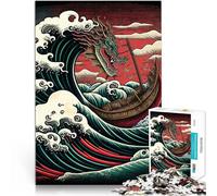 Rompecabezas para Adultos de 1000 Piezas Dragón Frente a Kanagawa Juguetes educativos de Aprendizaje Regalo de Obra de Arte 38x26cm