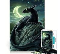 Rompecabezas para Adultos de 1000 Piezas Dragón Negro bajo la luz de la Luna,diseño de Corte Fino,desafío Inteligente y Divertido,Juego para Momentos de Tranquilidad,Regalo para Aficionados