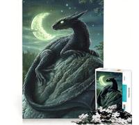 Rompecabezas para Adultos de 1000 Piezas: Dragón Negro bajo la luz de la Luna, Juguetes para armar, Entrena tu Cerebro y Tus Manos, con póster y Hoja de Preguntas a Juego 50x75cm