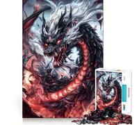 Rompecabezas para Adultos de 1000 Piezas Dragón Negro con Ojos Rojos,Juego de Bordes limpios,Juguete de construcción Que fomenta la concentración,diversión pausada, 50x75cm