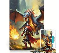 Rompecabezas para Adultos de 1000 Piezas Dragón Negro y Caballero,Juego de Bordes limpios,Juguete de construcción Que fomenta la concentración,diversión pausada, Tiempo Libre