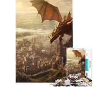 Rompecabezas para Adultos de 1000 Piezas Dragón Que gobierna una Ciudad Juego Familiar Juguetes adictivos para Cultivar la Paciencia Regalos para Mujeres Hombres y Actividades Familiares (38x26cm)