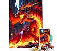 Rompecabezas para Adultos de 1000 Piezas Dragón Rojo ardiente en Paisaje Urbano Rompecabezas para Adolescentes Juegos relajantes Ideales para Pasar el Tiempo en casa Juego desafiante