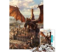 Rompecabezas para Adultos de 1000 Piezas Dragón Sentado en un Castillo Juego Educativo Juguetes didácticos Regalos de Amigo Invisible Decoración del hogar (Tamaño 38x26cm)