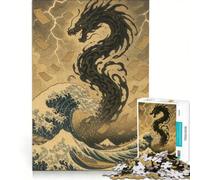 Rompecabezas para Adultos de 1000 Piezas: Dragón sobre la Gran Ola, decoración de Pared, decoración, póster y Hoja de curiosidades a Juego 50x75cm