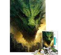 Rompecabezas para Adultos de 1000 Piezas Dragón Verde sobre Paisaje Urbano Ayuda a ejercitar el Cerebro Actividades Familiares Juego Educativo para Mayores de 14 años (38x26cm)