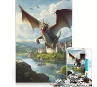 Rompecabezas para Adultos de 1000 Piezas: Dragón Volando sobre un Castillo, Juego Educativo, Carrera de Velocidad Manual, Regalo de cumpleaños, Regalos 50x75cm