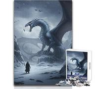 Rompecabezas para Adultos de 1000 Piezas: Dragón y Guerrero en un Paisaje nevado Juguete Intelectual, decoración del hogar, Regalo de cumpleaños Tamaño: 38x26cm