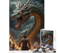 Rompecabezas para Adultos de 1000 Piezas: Dragón y Guerreros Escena de Batalla de fantasía Juguetes antiestrés Grandes Regalos y Juguetes Juegos educativos interacción Entre Padres e Hijos Tamaño: