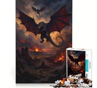 Rompecabezas para Adultos de 1000 Piezas: Dragones sobre un Paisaje ardiente, decoración de Pared, decoración, póster y Hoja de curiosidades a Juego 50x75cm