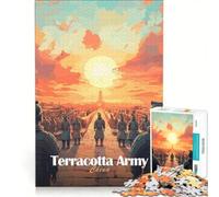 Rompecabezas para Adultos de 1000 Piezas Ejército de Terracota al Atardecer Juguetes para armar Entrena tu Cerebro y Tus Manos con póster y Hoja de Preguntas a Juego 50x75cm