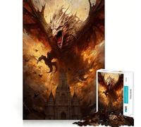 Rompecabezas para Adultos de 1000 Piezas El Ataque del dragón de Fuego Arte de Corte preciso Juego para ejercitar la Mente y Relajarse (38x52cm)