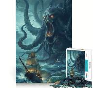 Rompecabezas para Adultos de 1000 Piezas,El Ataque del Kraken,Juego de articulaciones afiladas,Desafío Mental,Juguete para Momentos de diversión y relajación,Arte navideño para el hogar (50x75cm)