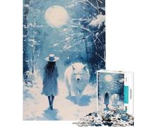 Rompecabezas para Adultos de 1000 Piezas El Camino de la Luna y el Lobo Ayuda a ejercitar el Cerebro Decoración de Pared Juguetes antiestrés para Mayores de 14 años Juego de Rompecabezas 50x75cm