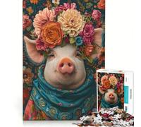 Rompecabezas para Adultos de 1000 Piezas El Cerdito Rosa Juegos Divertidos para aliviar el estrés Piezas de Formas aleatorias Que encajan Perfectamente 38x52cm