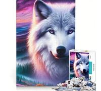 Rompecabezas para Adultos de 1000 Piezas El espíritu del Lobo del crepúsculo Juegos relajantes dificultad difícil con póster y Hoja de Preguntas a Juego 50x75cm