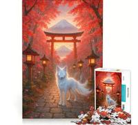 Rompecabezas para Adultos de 1000 Piezas El espíritu del Torii un Zorro Blanco místico en otoño en Japón Juegos Divertidos para Relajarse intelectualmente y Fortalecer el Amor en Pareja 38x52cm