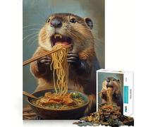 Rompecabezas para Adultos de 1000 Piezas El festín de Fideos del Castor - Juego de ingenio con Corte preciso - Regalo para Relajarse y divertirse - Decoración navideña para la Pared (38x52cm)