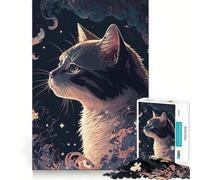 Rompecabezas para Adultos de 1000 Piezas,El Gato Entre Las Estrellas,con uniones Suaves,Divertido Juego de concentración Mental,Juego Casual,Ideal para el Tiempo Libre,Regalo de cumpleaños (38x52cm)