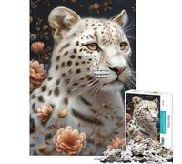 Rompecabezas para Adultos de 1000 Piezas El Leopardo Blanco Juguete antiestrés para Adultos Difícil Ayuda a ejercitar el Cerebro (Tamaño 38x26cm)