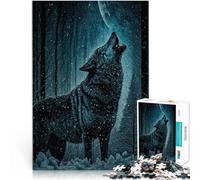 Rompecabezas para Adultos de 1000 Piezas El Lobo aúlla a la Luna Hecho de Papel,para Mayores de 14 años Alivio del estrés Gran Regalo。tamaño:38x52cm/14.96x20.47pulgada