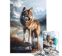 Rompecabezas para Adultos de 1000 Piezas El Lobo Junto al Lago Un desafío para la Inteligencia Juguetes adictivos Juego práctico Difícil Regalo de cumpleaños (tamaño 38x26cm)