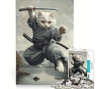 Rompecabezas para Adultos de 1000 Piezas El Poder del Gato samurái Juegos relajantes Entrena tu Cerebro y Tus Manos cumpleaños y Navidad 38x52cm