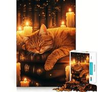 Rompecabezas para Adultos de 1000 Piezas,El sueño del Gato a la luz de Las Velas,Arte de Bordes precisos,Juguete Creativo,Juego para Momentos acogedores,Pieza de Arte navideña (50x75cm)