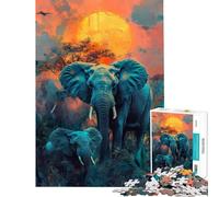 Rompecabezas para Adultos de 1000 Piezas Elefante al Atardecer Rompecabezas para Adultos Actividades Familiares Entrena tu Cerebro y Tus Manos Hermoso diseño Juego 38x26cm