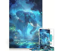 Rompecabezas para Adultos de 1000 Piezas Elefante Azul en el Bosque Juego de Bordes limpios Juguete de construcción Que fomenta la concentración Diversión para Jugar despacio