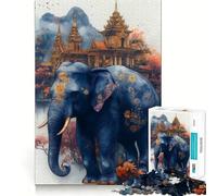 Rompecabezas para Adultos de 1000 Piezas,Elefante Azul,Fabricado en Tailandia Diversión con articulaciones Finas,Actividad Mental Inteligente,Juego Relajante, Tranquilo 38x26cm