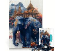Rompecabezas para Adultos de 1000 Piezas,Elefante Azul,Tailandia,Arte de Corte Fijo,Juego Divertido para Concentrarse,Tiempo de Juego Relajado,Regalo Divertido de Navidad 38x52cm