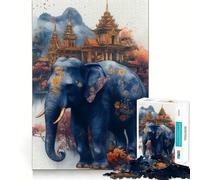 Rompecabezas para Adultos de 1000 Piezas,Elefante Azul,Tailandia,Corte preciso,Divertido,Actividad Mental Inteligente,Tiempo de Ocio,Regalo de cumpleaños para Aficionados 50x75cm