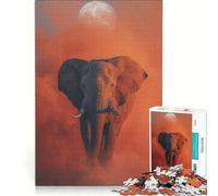 Rompecabezas para Adultos de 1000 Piezas: Elefante bajo la Luna en una bruma Anaranjada Juegos relajantes, Ideales para Reducir el estrés Colección de Artistas Bellas Artes 50x75cm