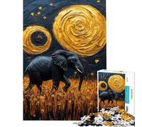 Rompecabezas para Adultos de 1000 Piezas Elefante bajo un Cielo Dorado arremolinado Rompecabezas para Adultos Juego de ingenio para divertirse en Familia cumpleaños (38x52cm)