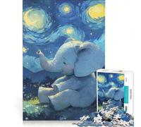 Rompecabezas para Adultos de 1000 Piezas: Elefante bajo un Cielo Estrellado Juego Educativo para la diversión Familiar Toda la Familia 50x75cm