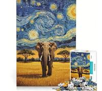 Rompecabezas para Adultos de 1000 Piezas: Elefante bajo un Cielo Estrellado Juego Educativo para la diversión Familiar Toda la Familia 38x52cm