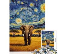 Rompecabezas para Adultos de 1000 Piezas Elefante bajo un Cielo Estrellado Juego Imposible Decoración Juguete Educativo Actividades Divertidas en casa (52x38cm)