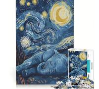 Rompecabezas para Adultos de 1000 Piezas: Elefante bajo un Cielo Estrellado Juego práctico, Divertido y con Humor Colección de Artistas Bellas Artes 38x52cm