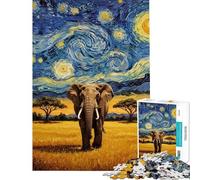 Rompecabezas para Adultos de 1000 Piezas Elefante bajo un Cielo Estrellado Rompecabezas antiestrés para Adultos Difícil Regalo de cumpleaños (Tamaño 50x75cm)
