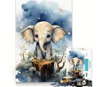Rompecabezas para Adultos de 1000 Piezas Elefante bebé,Arte de Corte preciso,Juego para ejercitar la Mente,Juego Relajante, (38x26cm)
