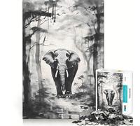 Rompecabezas para Adultos de 1000 Piezas,Elefante Blanco y Negro,Encaje, Arte,Juego Mental,Regalo,Juego Lento,Regalo de Arte navideño (38x52cm)