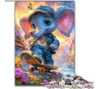 Rompecabezas para Adultos de 1000 Piezas, Elefante en patineta, Rompecabezas Educativo, decoración artística para el hogar y la Oficina, Mayores de 14 años, 50x75cm