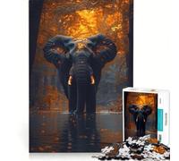 Rompecabezas para Adultos de 1000 Piezas: Elefante en un Lago de Bosque otoñal Juego práctico, Divertido y con Humor Colección de Artistas Bellas Artes 38x26cm