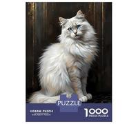 Rompecabezas para Adultos De 1000 Piezas Elegant White Cat Portrait with Blue Eyes Rompecabezas para Adultos Juguete Decoración De Pared Mejora La Memoria Cumpleaños 70x50cm/1000pcs