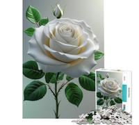 Rompecabezas para Adultos de 1000 Piezas Elegante Rosa Blanca con Capullo Juegos Familiares Desafío para la Inteligencia Cerebral Juguetes adictivos Excelentes Regalos Una Obra de Arte Tamaño 38x52cm