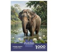 Rompecabezas para Adultos De 1000 Piezas Elephant in Water with Lily Pads Rompecabezas para Adultos Juegos Relajantes Alivia El Estrés Ayuda A Ejercitar El Cerebro 38x26cm/1000pcs