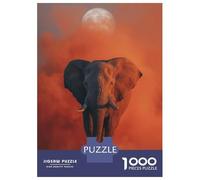 Rompecabezas para Adultos De 1000 Piezas Elephant Under The Moon in Orange Haze Rompecabezas para Adolescentes Juguetes De Bricolaje Corte De Precisión Difícil Y Desafiante 70x50cm/1000pcs